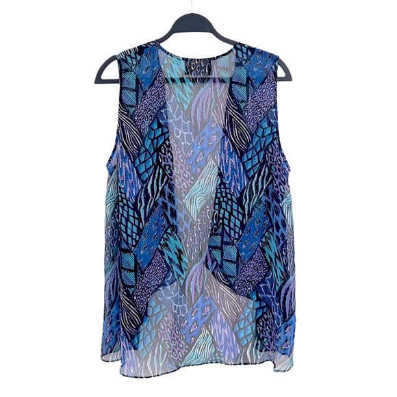 Bob Mackie wearable art Turquoise Lavender Artistic Blouse Vest L - Picture 3 of 6